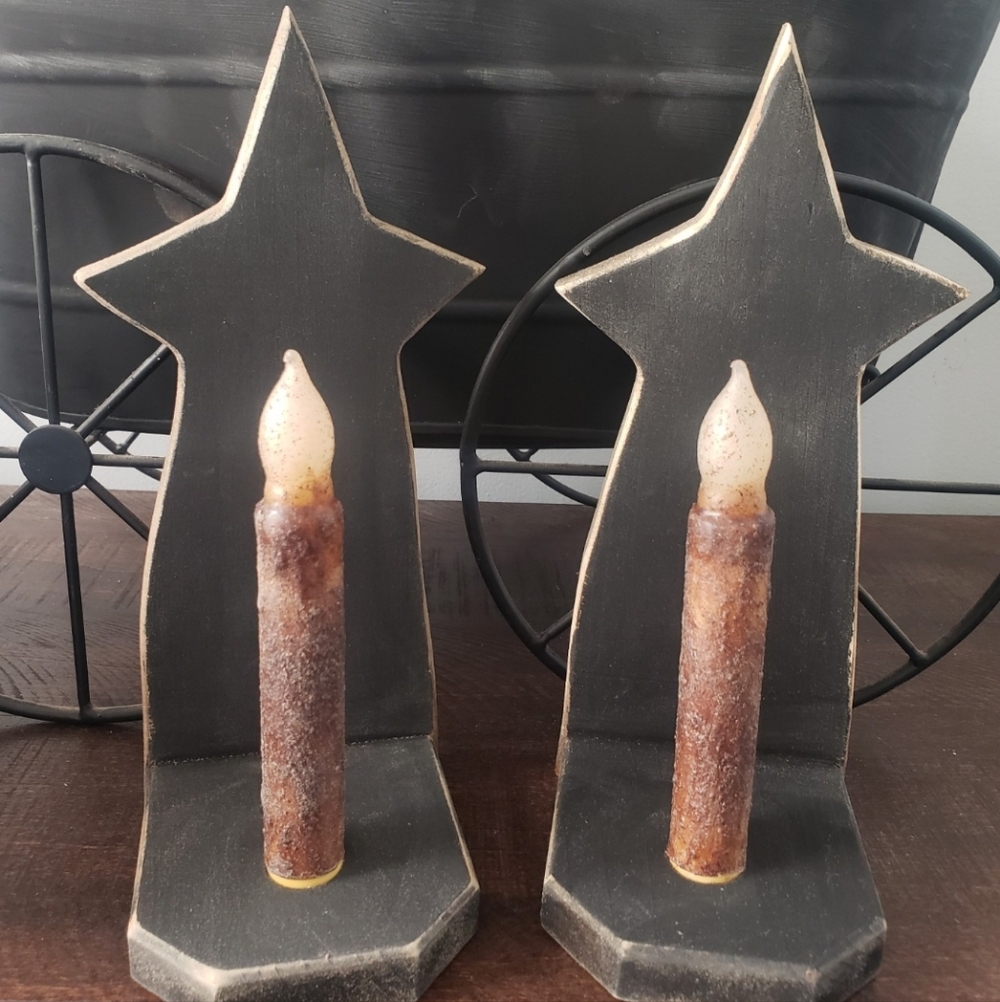 Primitive Rustic Black Star Candle Holders